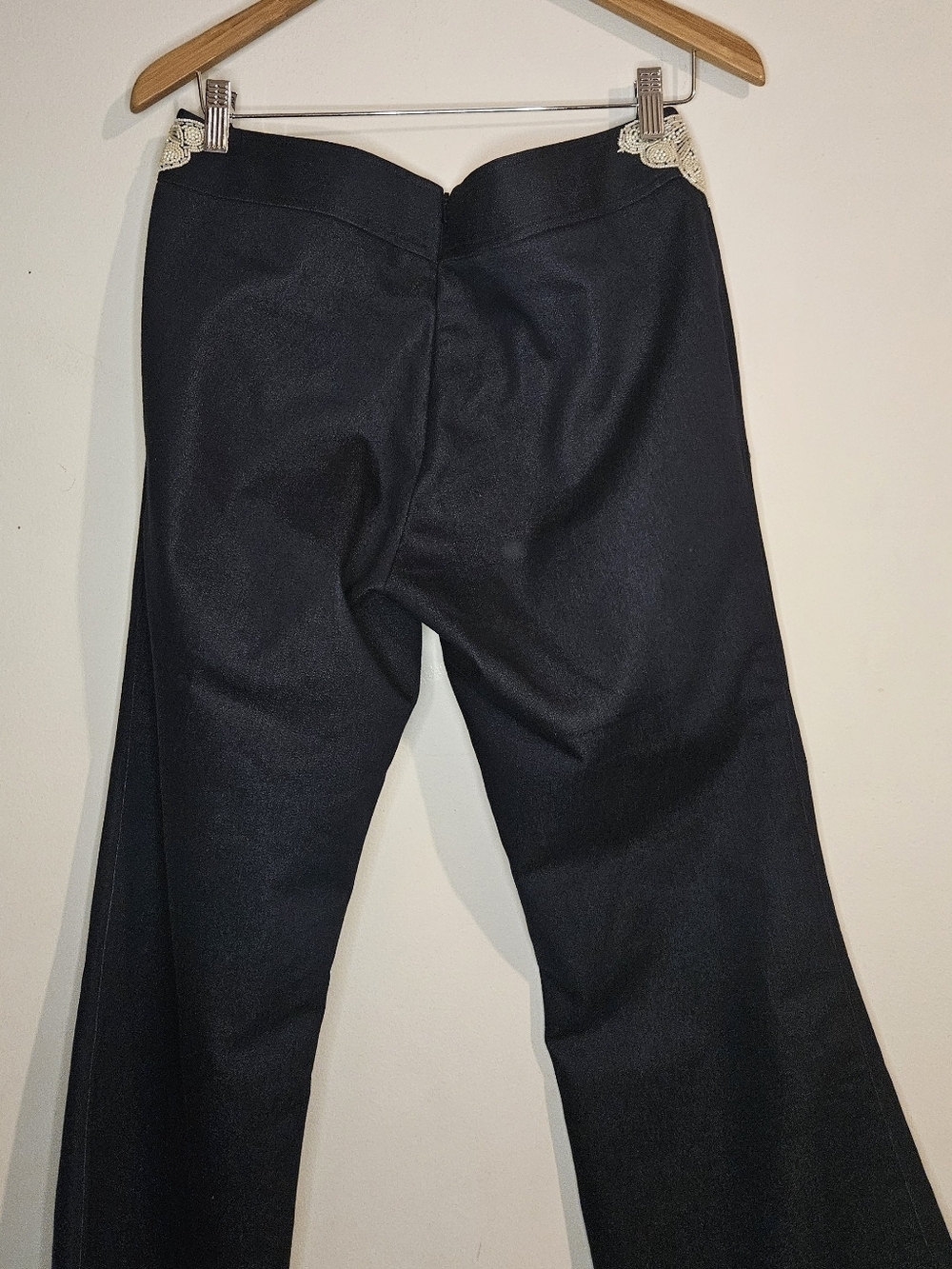 Esther Chen Navy Blue Cotton Wide Leg Embellished Trousers – Size 14 L, 39" - Picture 6 of 10